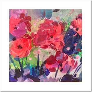 Oil contemporary painting , red flowers Posters and Art